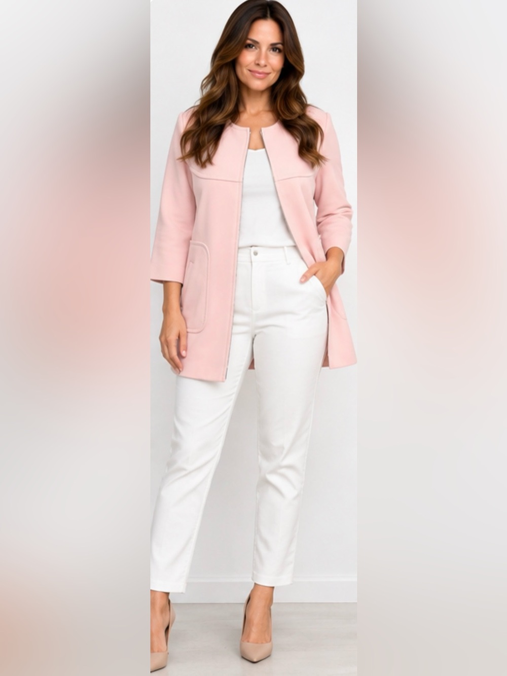 Zara Woman Pink Collarless Zip Jacket Coat XL